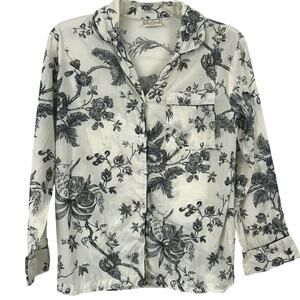 Mas d'Ouvan Paris Women Floral Cotton Long Sleeve Pajama Top Cream Size Small